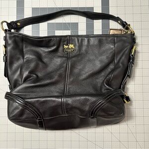 Coach Black Leather Tote with Gold Accents
